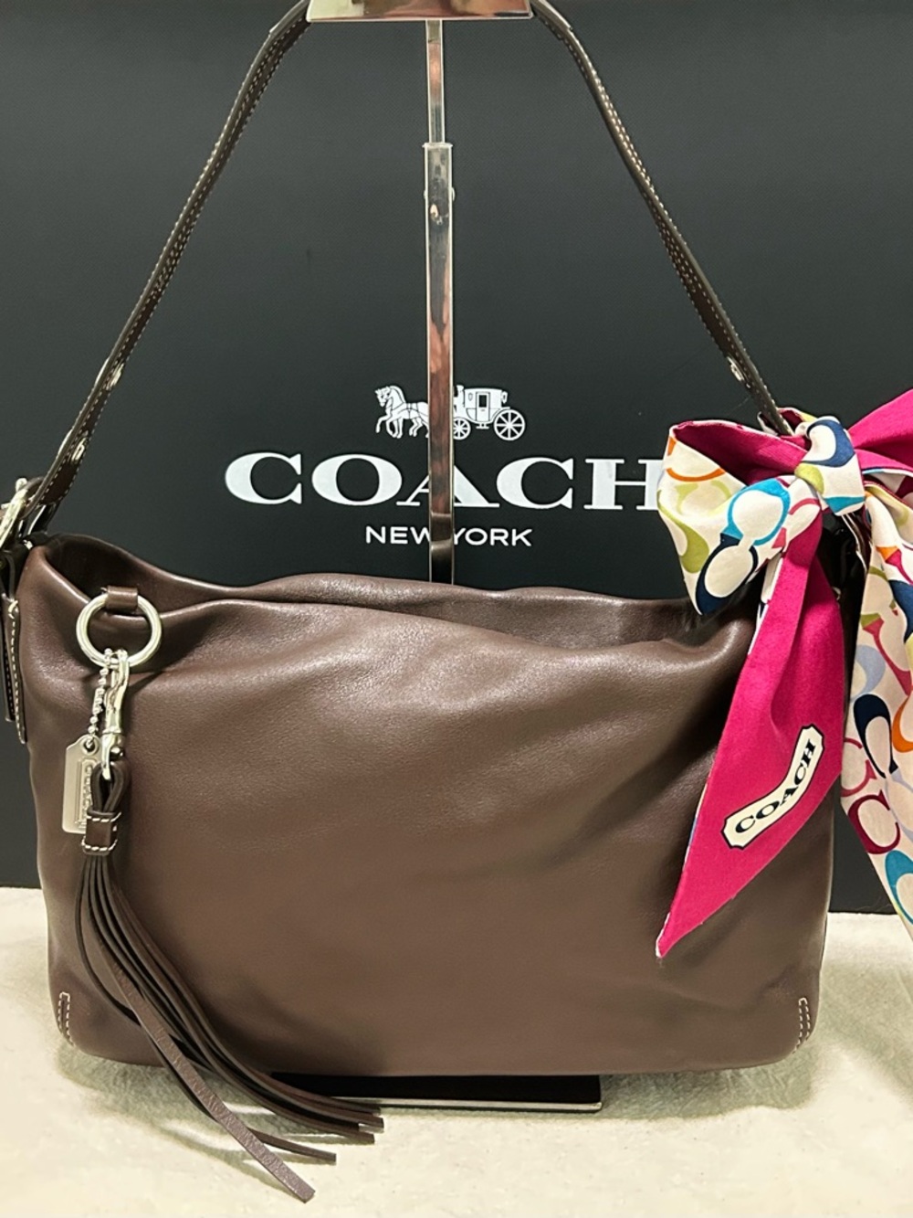COACH Vintage ‘06 East/West Soft Leather Duffle in Dark Chocolate Brown w/Twilly
